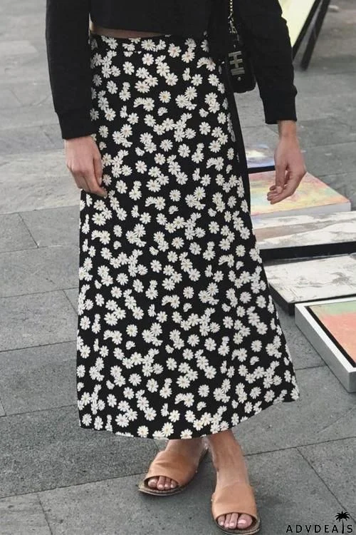 Daisy Print A Line Skirts