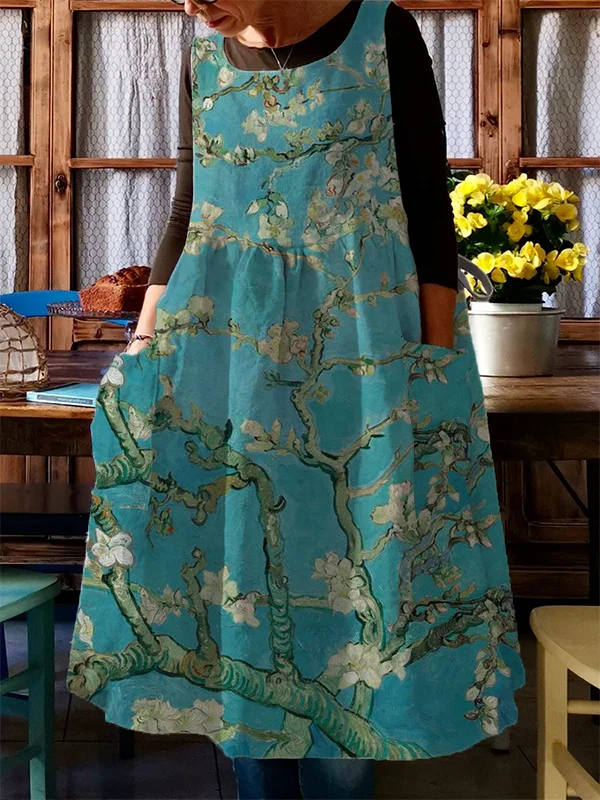 Almond Blossoms Van Gogh Printed Apron Dress