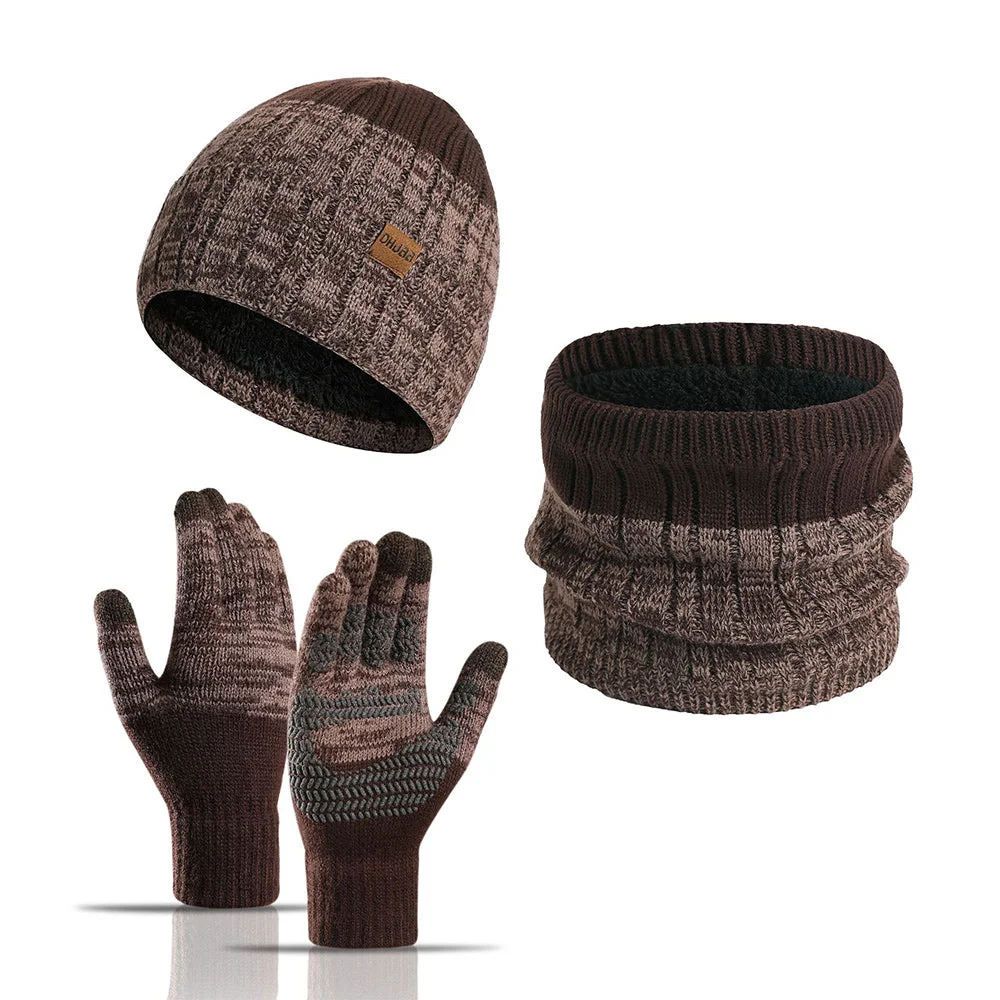 Smiledeer Men's and women's outdoor warm knitted hat, scarf, gloves, three-piece set
