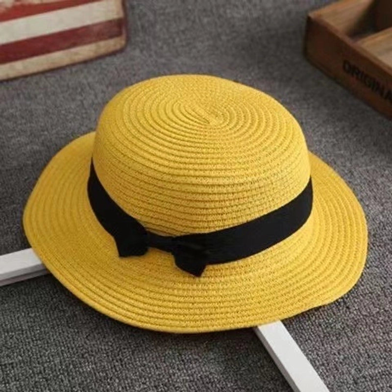 Straw Hat Summer Travel Bow Big Flat Top Hat Sunshade Sun Protection Retro Small Top Hat Beach Hat