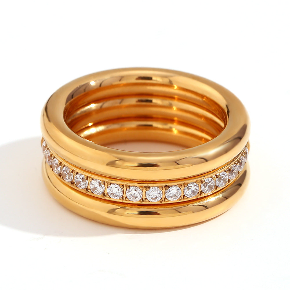 Women Fashion Circle Geometric Stainless Steel 18K Gold Plated Rings