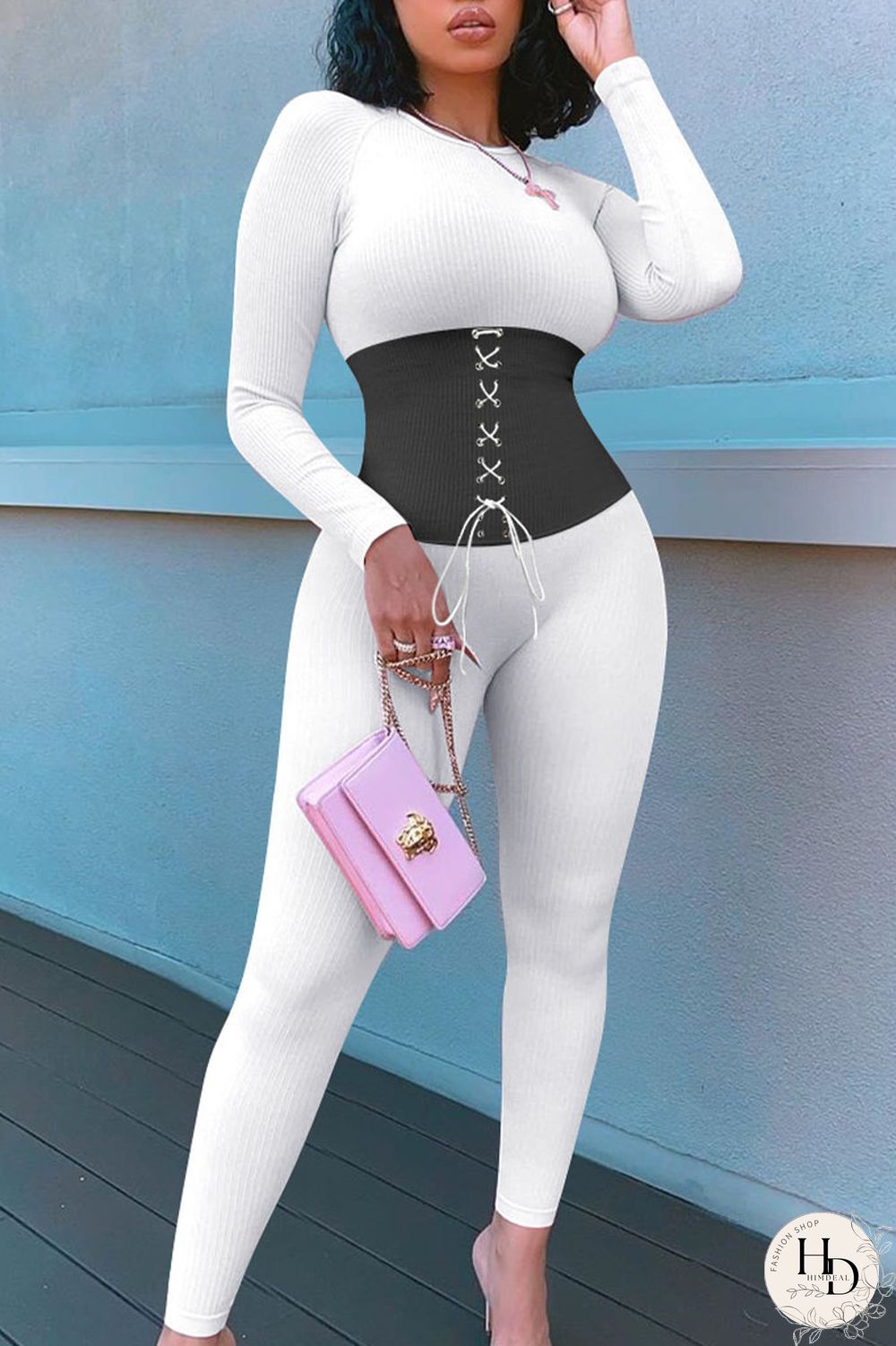 Red Street Patchwork Bandage Split Joint O Neck Skinny Jumpsuits