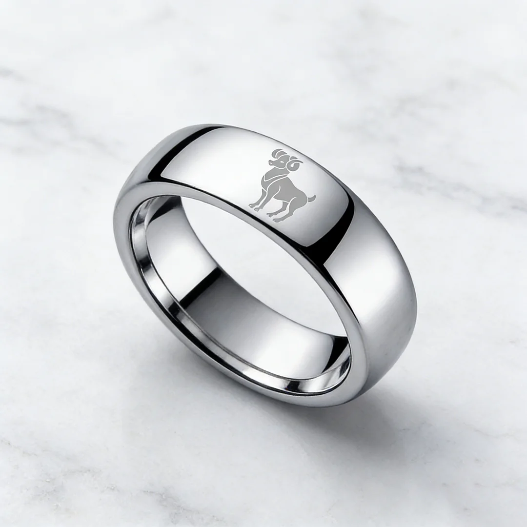 Men Women Aries Tungsten Carbide Rings Domed Top Sliver Tungsten Wedding Bands 4MM 6MM 8MM