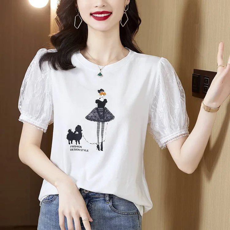 White Short Sleeve Shift Sweet T-shirt QueenFunky