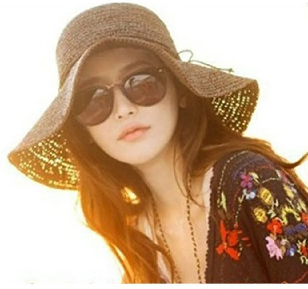 Floppy Foldable Wide Brim Chic Sun Hat Sun Visor Summer Beach Straw Hat for Women Ladies
