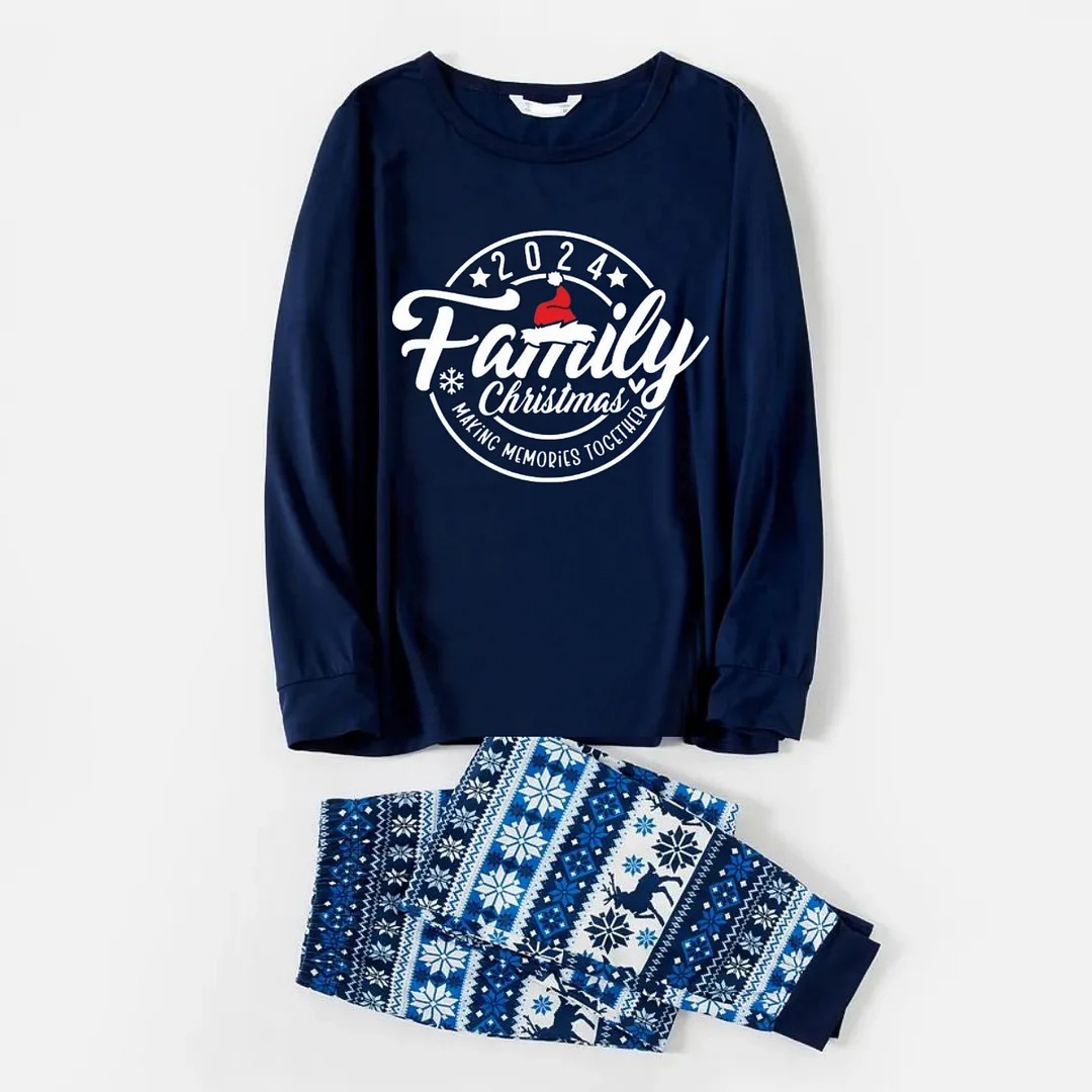 Family 2024 Christmas Making Memories Together Text Print Blue Family Matching Pajamas