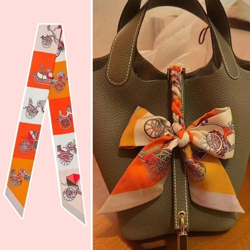 Women's Minimalist Classic Style Color Block Satin Printing Silk Scarf