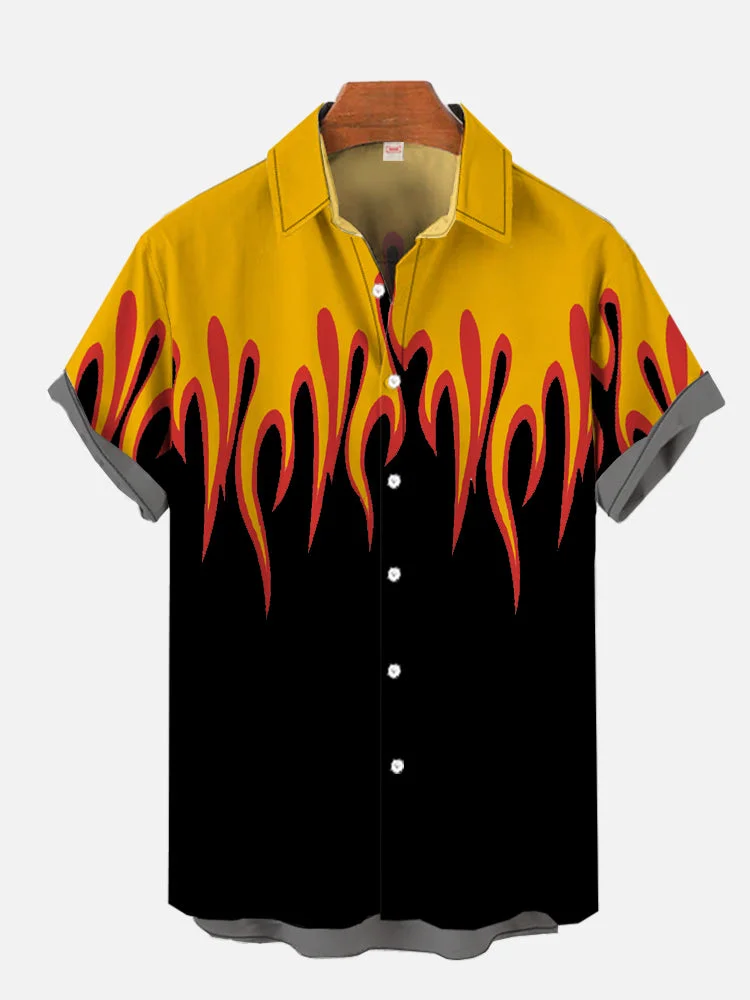 Fire Flame Pattern Printing Short Sleeve Shirt