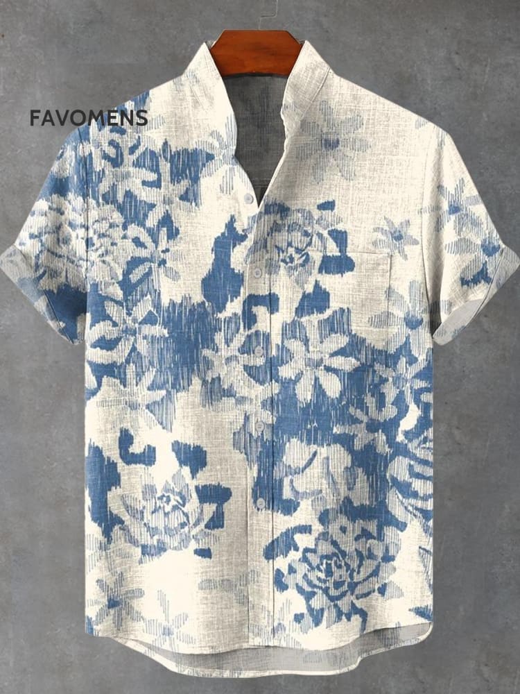 Retro Flowers Art Print Casual 100% Cotton Shirt Multicolor / S