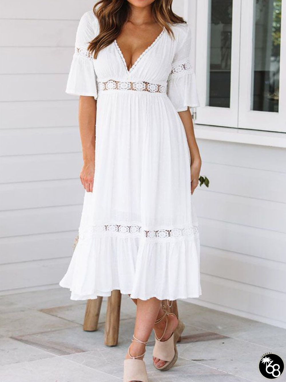 Fashion Deep V Lace Stitching Dress | 168DEAL