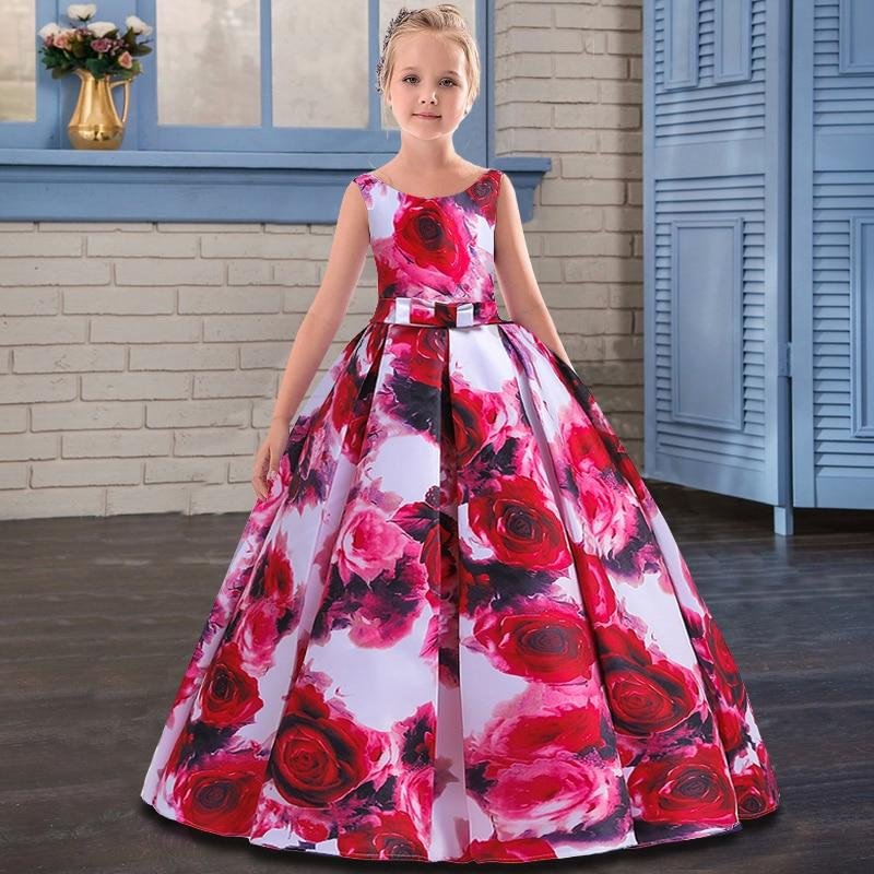 2021 Teenager Girl Maxi Dress Kids Dresses For Girls Children Print Floor Princess Dress Vestido Party Wedding Dress 10 12 Years