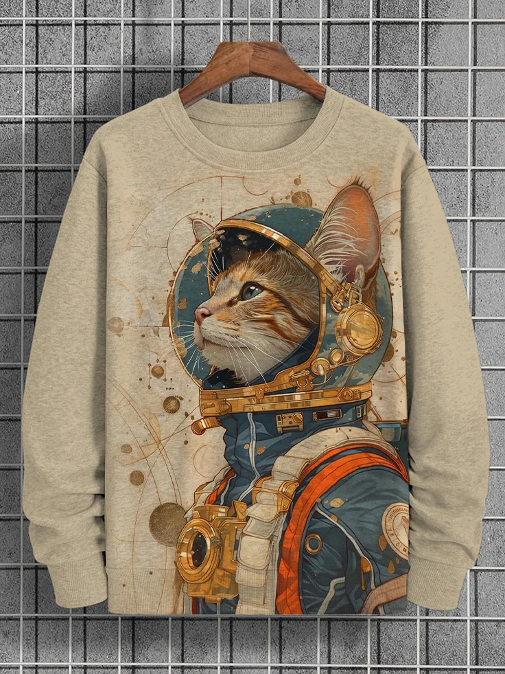 Men's Astronaut Cat Surreal Art Print Casual Sweatshirt