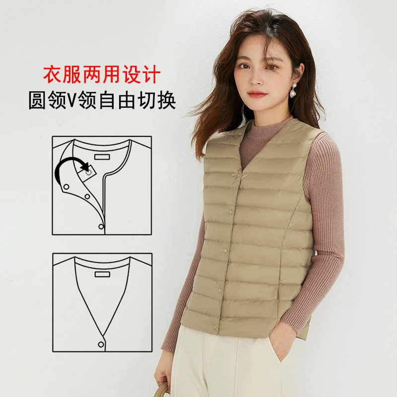Woherb 2024 New Autumn And Winter Light Down Jacket Vest Female Warm Slim Inside The Vest Vest White Duck Velvet-Outfit Ideas