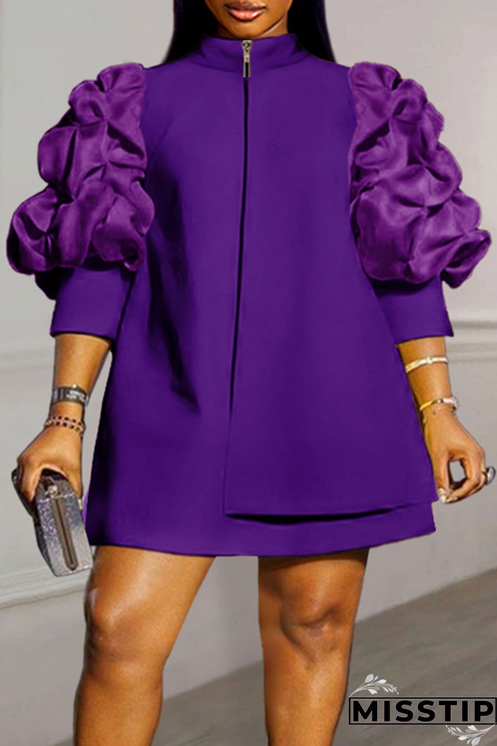 Orange Red Casual Sweet Elegant Solid Patchwork Fold Zipper Collar Line Plus Size Dress