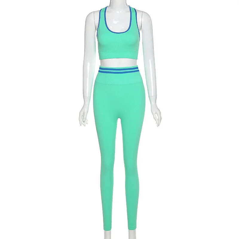 Seamless Leggings Set Sport Sets Women Green Rid Two 2 Piece Gym Sets Crop Top Bra Leggings Workout Outfit Gym Wear Fitness Set