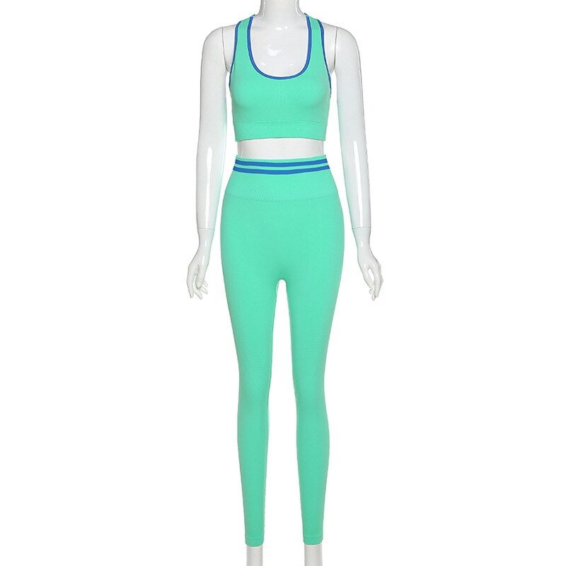 Seamless Leggings Set Sport Sets Women Green Rid Two 2 Piece Gym Sets Crop Top Bra Leggings Workout Outfit Gym Wear Fitness Set