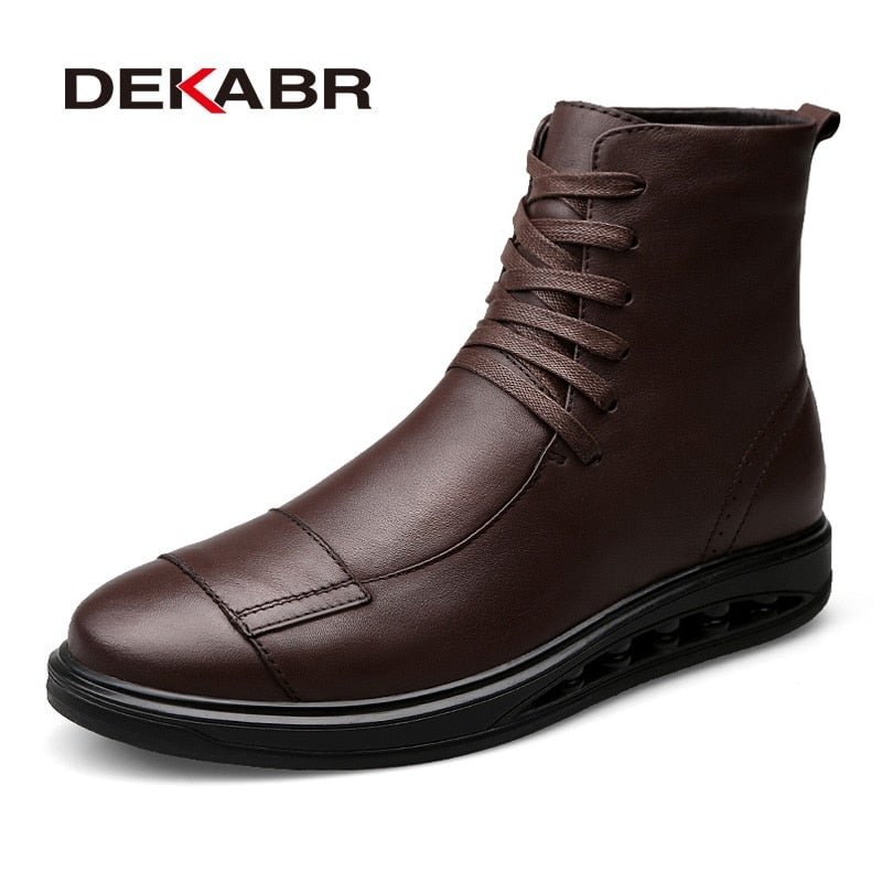 DEKABR Men Fashion Genuine Leather Boots Men Lace Up Brand Ankle Sneakers Autumn High Top Leather Boots Comfortable Men Shoes