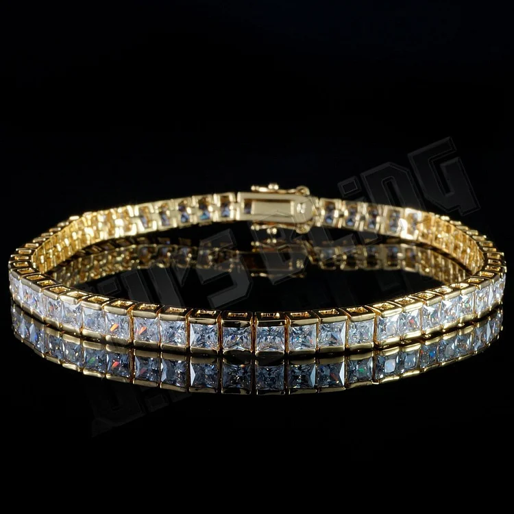 4MM Gold 1 Row Princess Cut Tennis Bracelet-VESSFUL