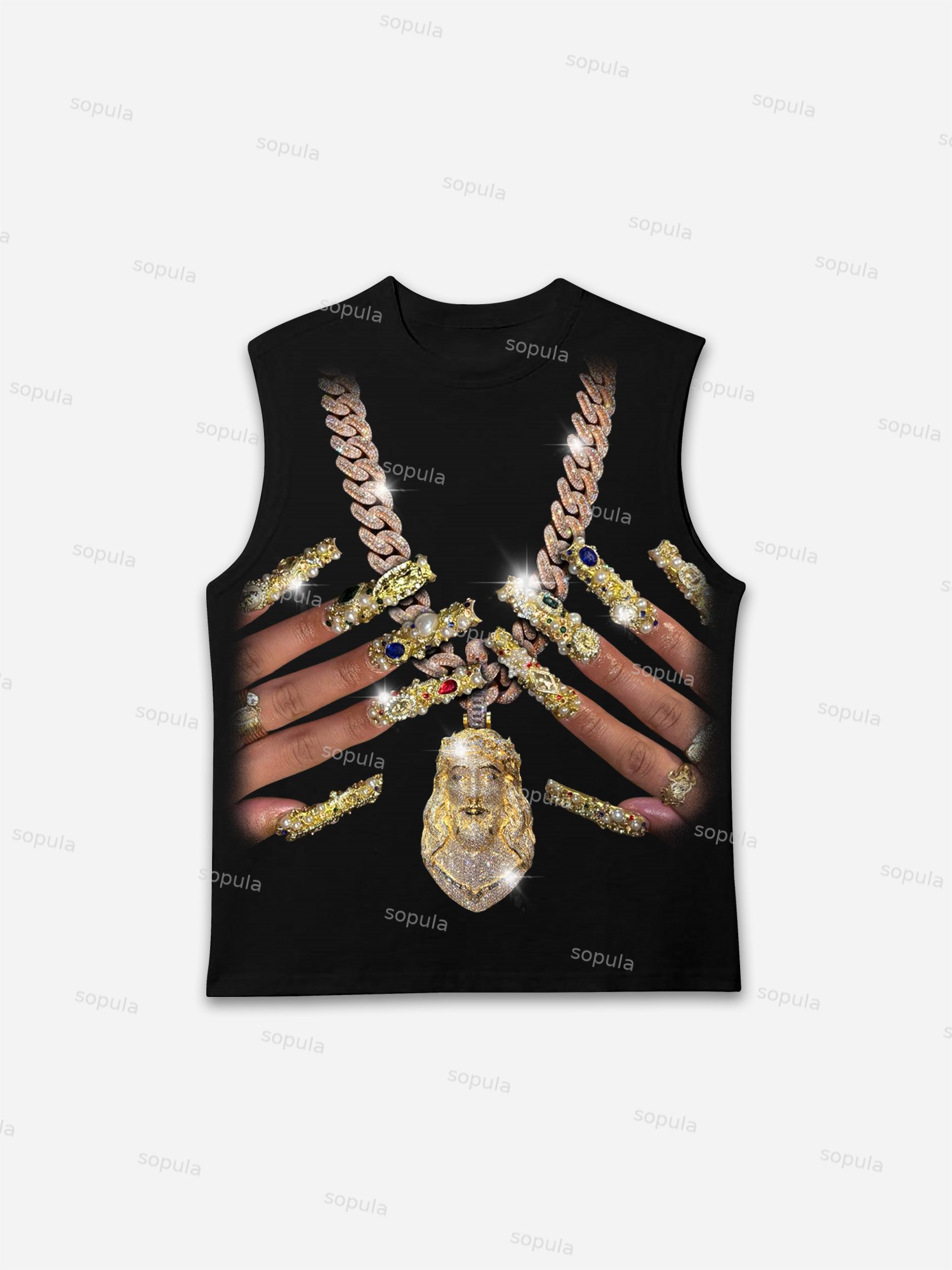 Vintage God Jesus Jewelry Nail Art Graphic Vest