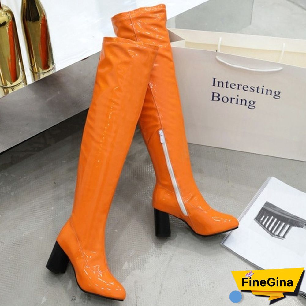 Women Patent Leather Thigh Boot Over Knee High Boots Pointed Toe Shoes Fashion Winter Spring Autumn Shoe