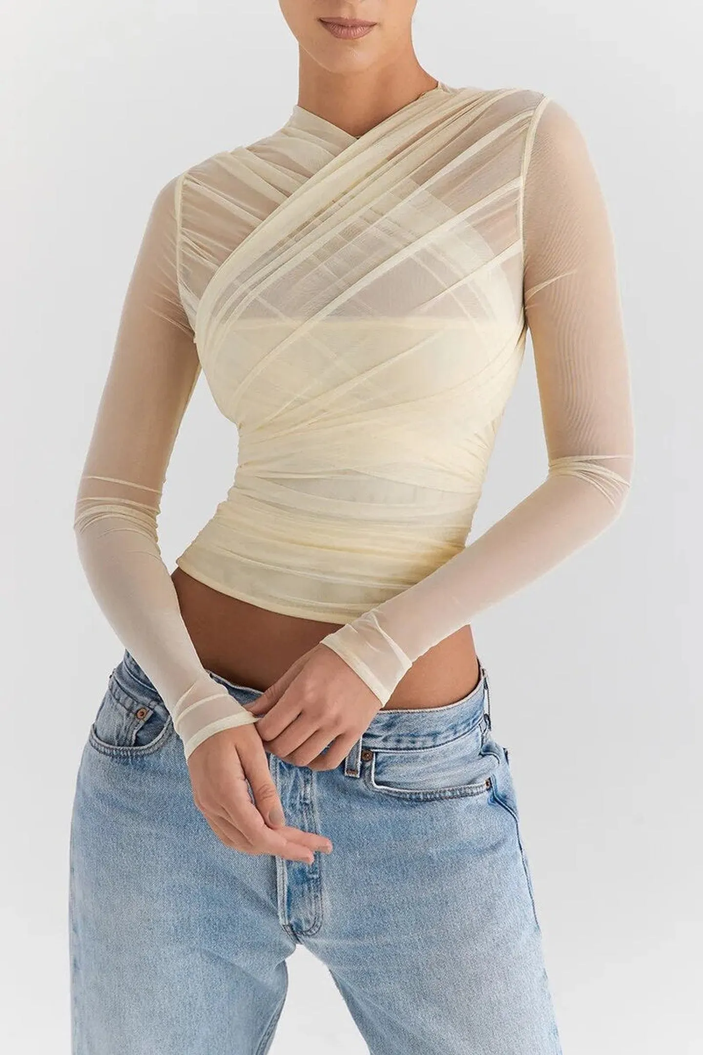 Women's Sheer Mesh V-Neck Party Top &ndash; Evening Going-Out Blouse
