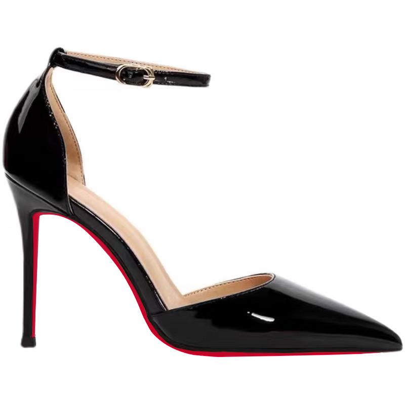 100mm Women's Ankle Strap Pointed Toe Pumps Wedding Party Red Bottoms High Heels Stiletto Shoes-MERUMOTE