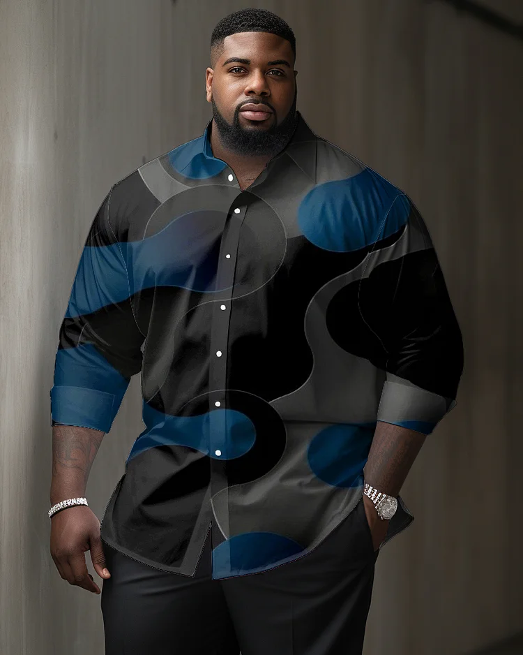 Men's Large Size Casual Gradient Color Block Textured Long Sleeve Lapel Long Sleeve Shirt
