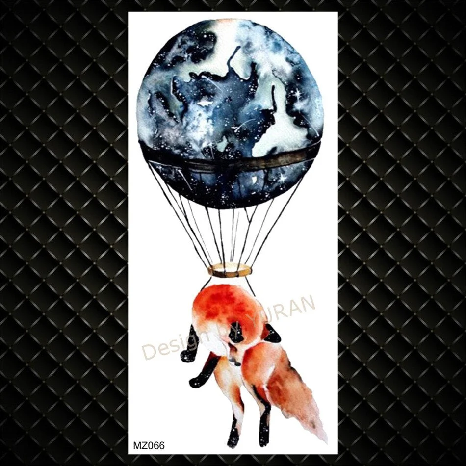 Fox Watercolour Temporary Tattoos For Children Men Women Planet Space Tattoo Disposable Flower Fake Dreamcatcher Tatoo Kids