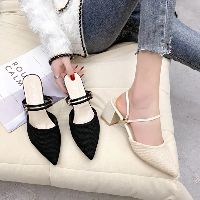 Breakj Breakj Head With Coarse Heel Cool Slippers Half-Dragging Sandals Women's Summer 2025 New Breathable Cloth Wear