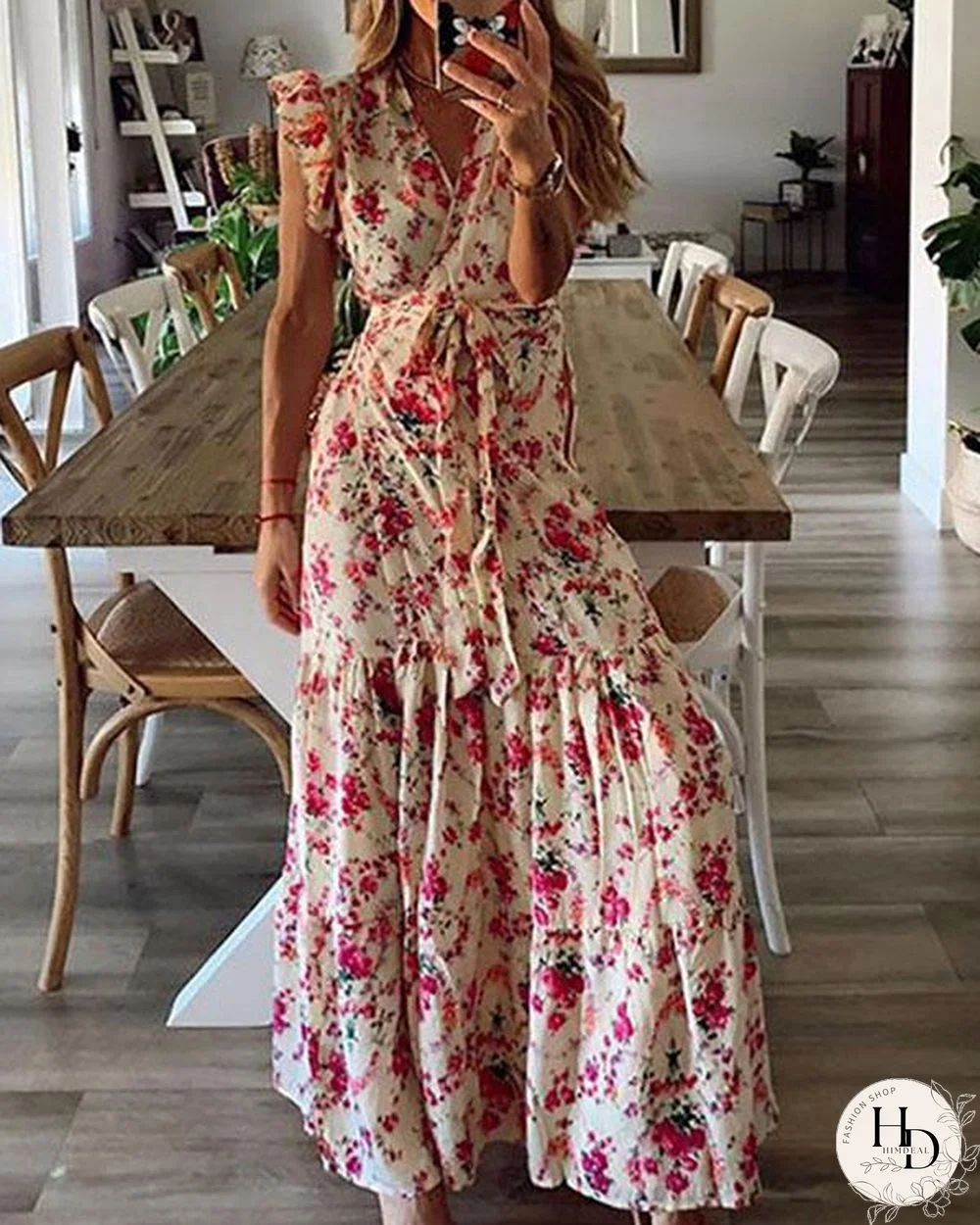 Print/Floral Short Sleeves A-line Casual/Vacation Maxi Dresses