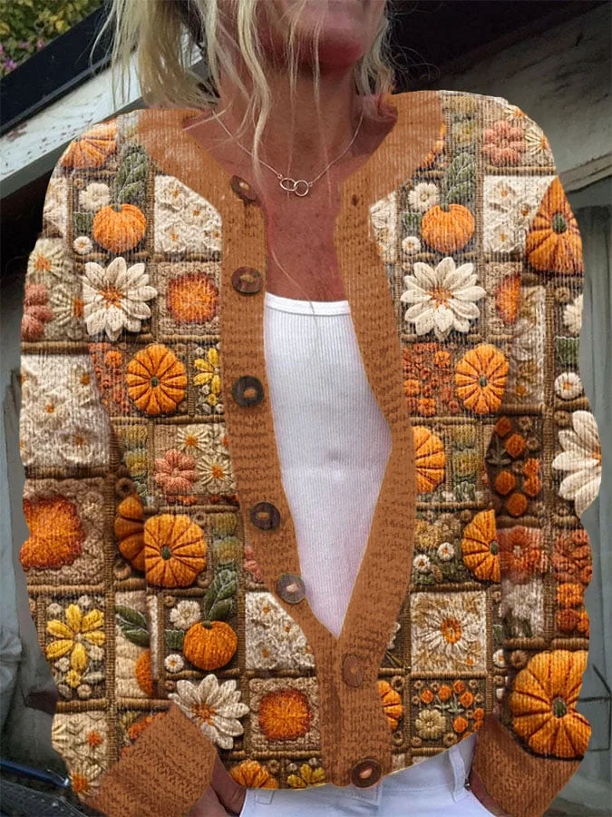Women's Thanksgiving Pumpkin Knitted Cardigan