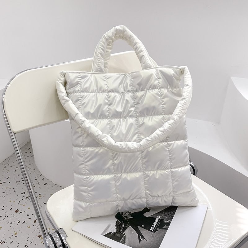 Designer Big Soft Nylon Shoulder Bags for Women 2021 hit Winter Short Handle Padded Handbags Branded Trending Fluffy Tote Black