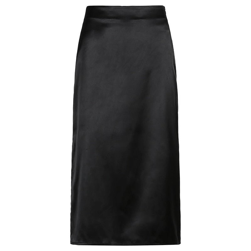 Rapcopter Satin Split Skirts y2k Vintage Long Skirts Women High Waisted Summer Skirts Women Harajuku Skirts 2021 90S New Buttom