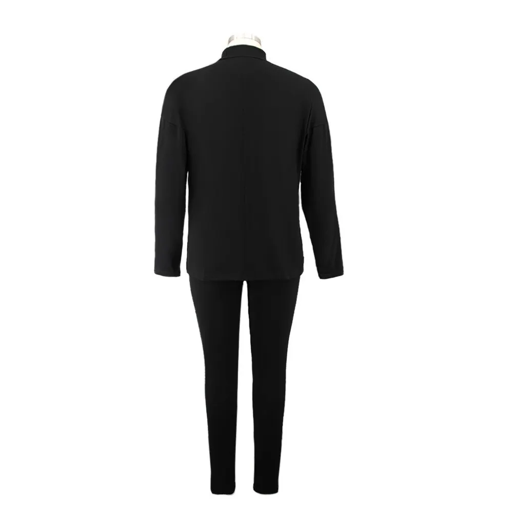 Autumn And Winter High Collar Solid Color Slit Long Sleeve Womens Casual Sports Two Piece