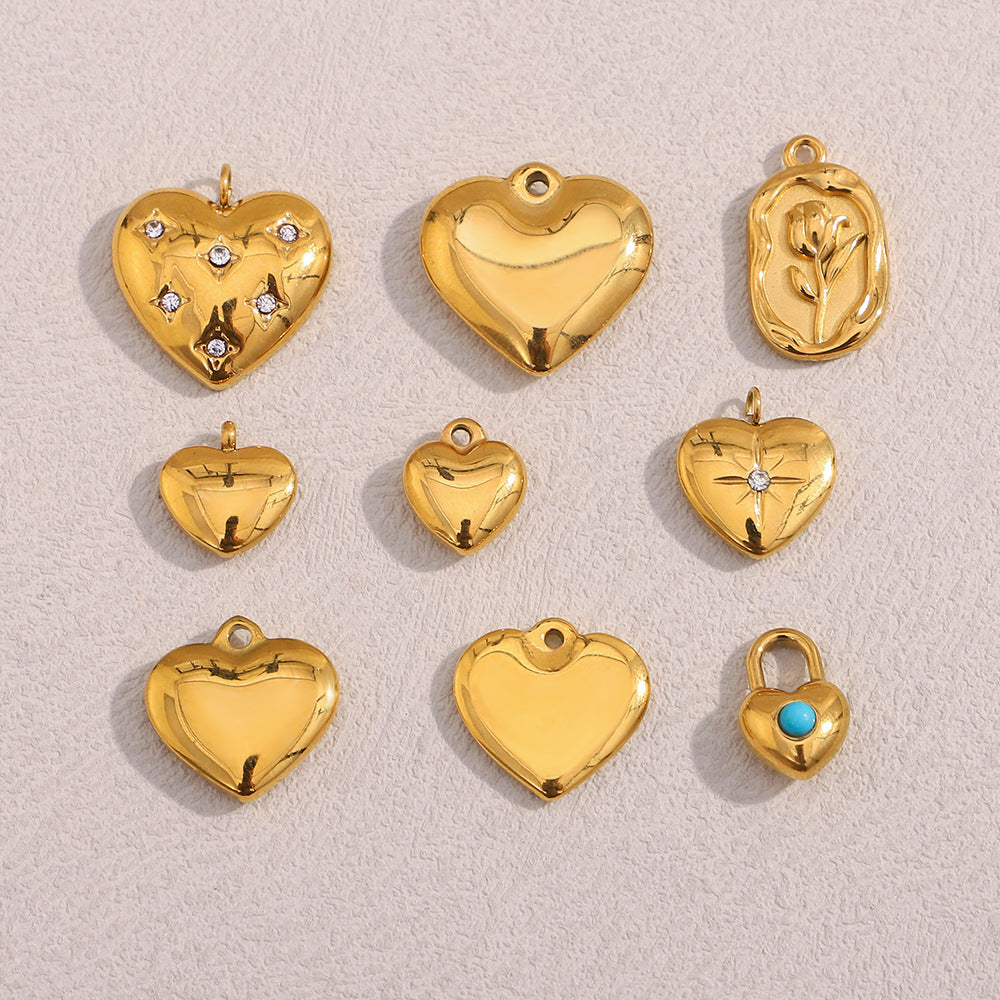 Diy Necklace Accessories Stainless Steel 18K Gold Plated Rose Flower Glue Bead Diamond Love Pendant Female