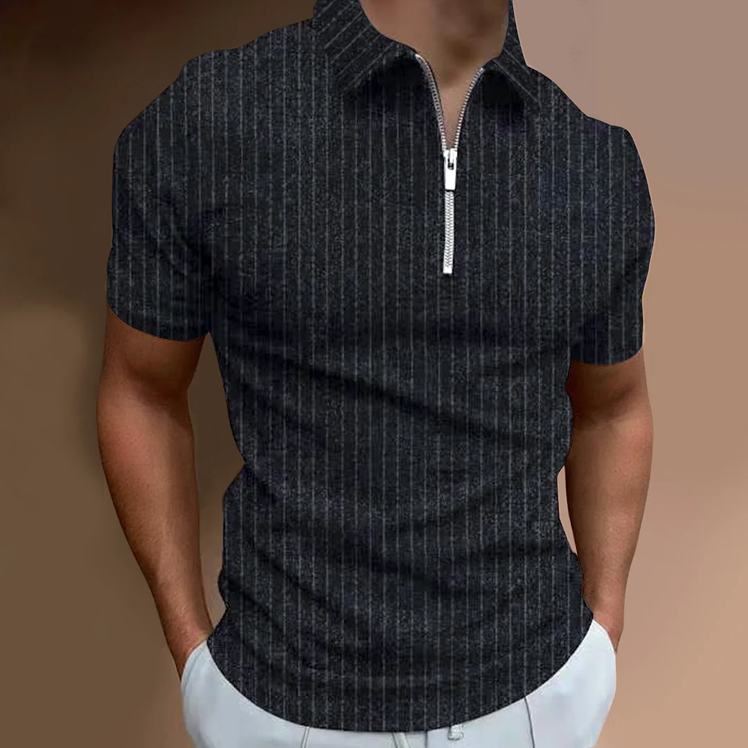 Striped Zip Lapel T-Shirt Polo Shirt