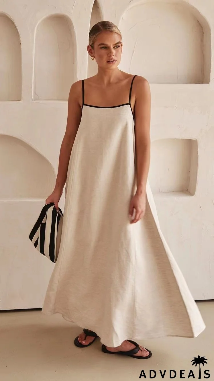 Women contrast color suspender dress