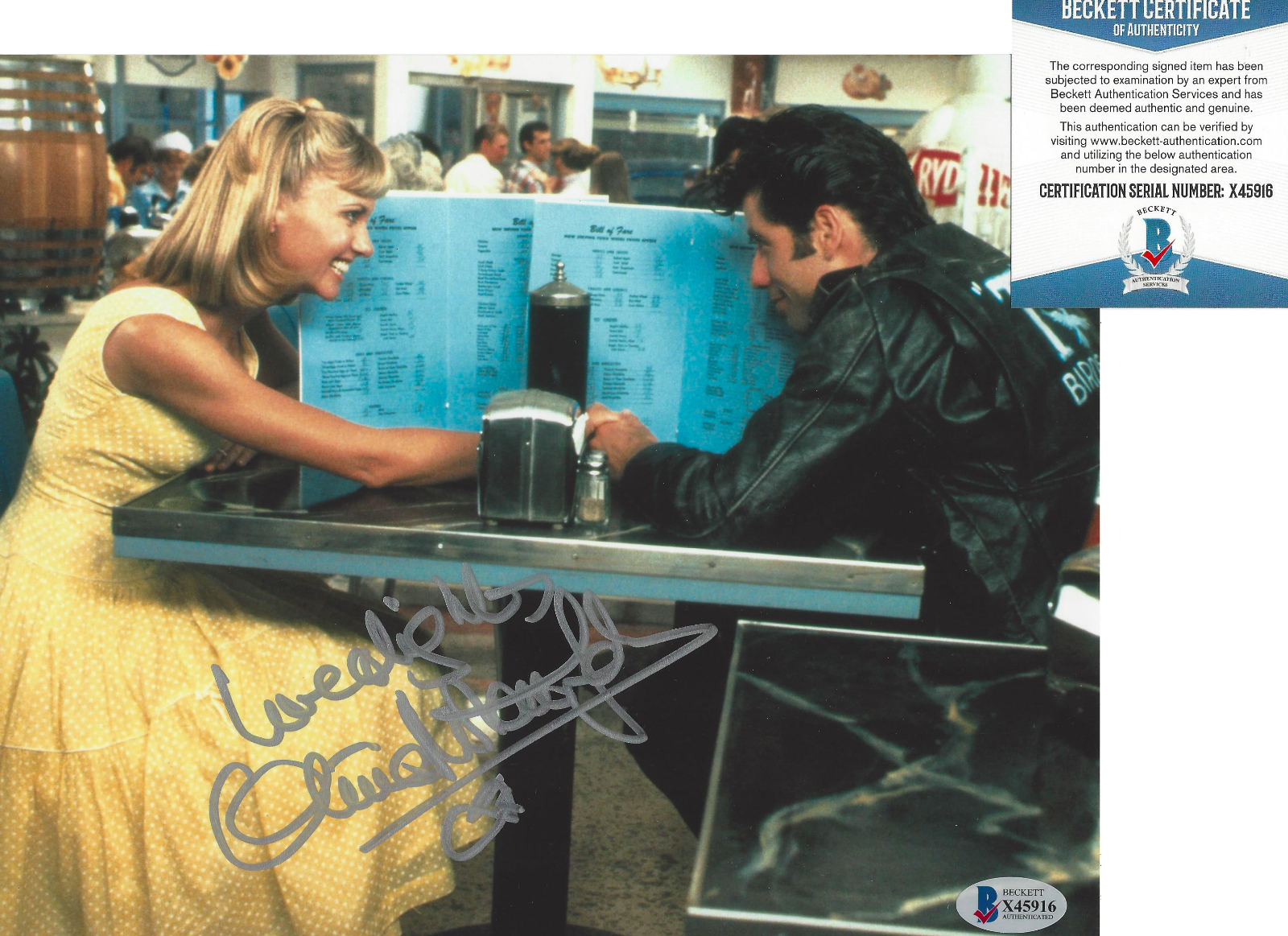 OLIVIA NEWTON-JOHN SIGNED 'GREASE' 8x10 MOVIE Photo Poster painting C ACTRESS BECKETT COA BAS