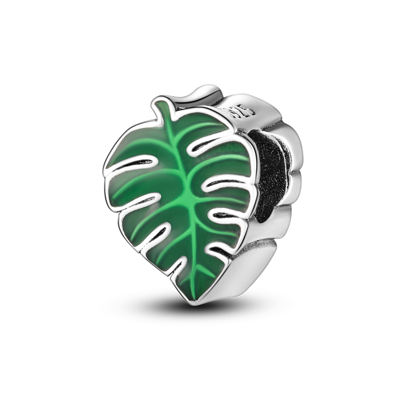 Sterling Silver Green leaves Pendant Clear CZ Charm fit Charm Bracelet DIY Jewelry KTC391