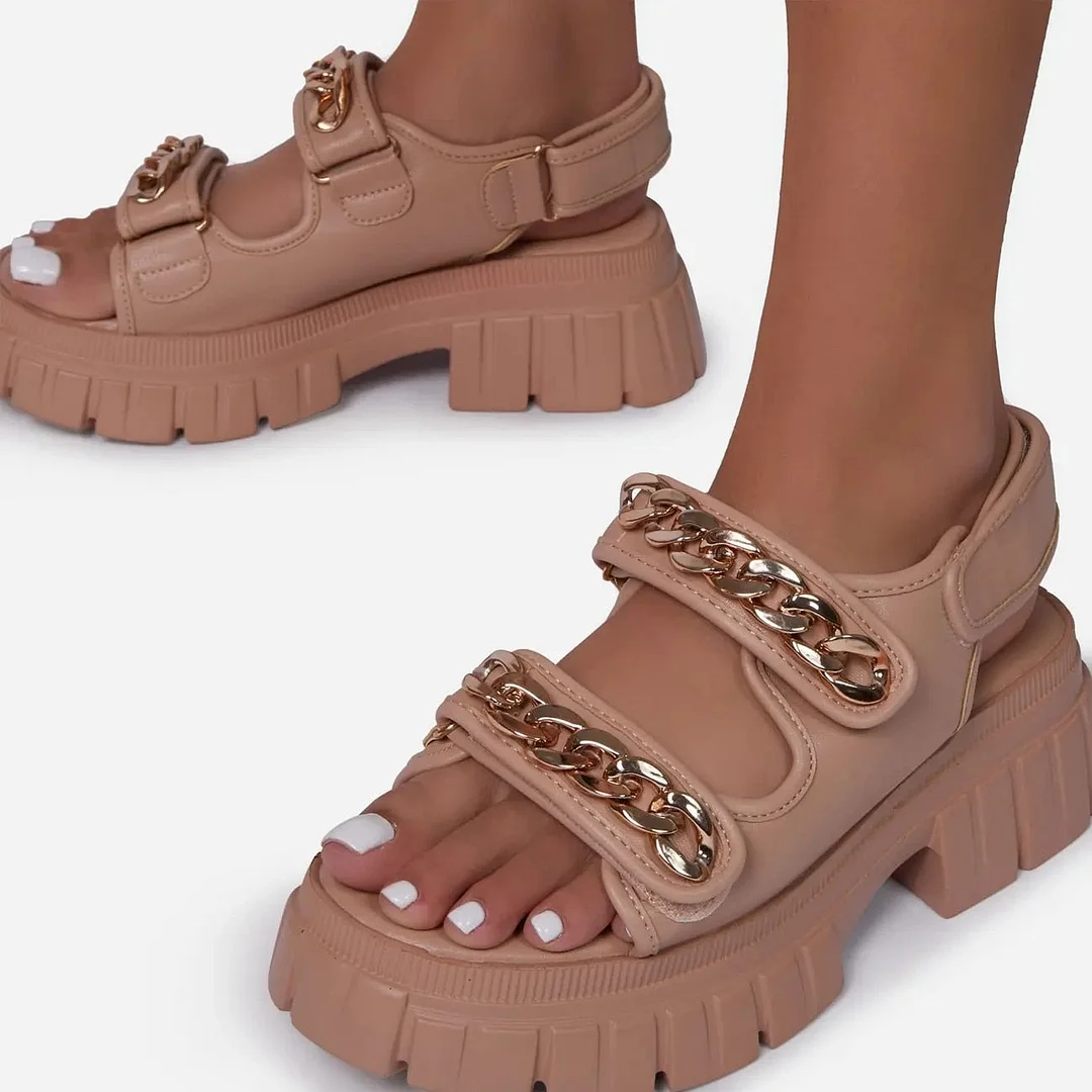 Women Summer Sandals Multicolor Snakeskin Platform Open Toe Shoes Height Hook & Loop High Heels Chain Zapatos Sandalias De Mujer