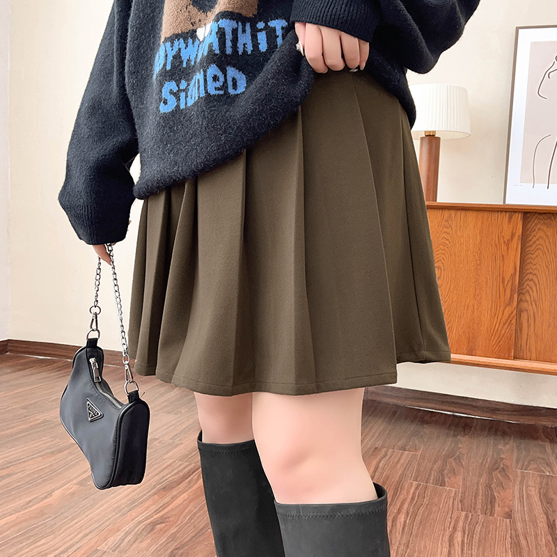 Elegant Vintage Autumn Chic Plus High-Waist Pleated Skirt 