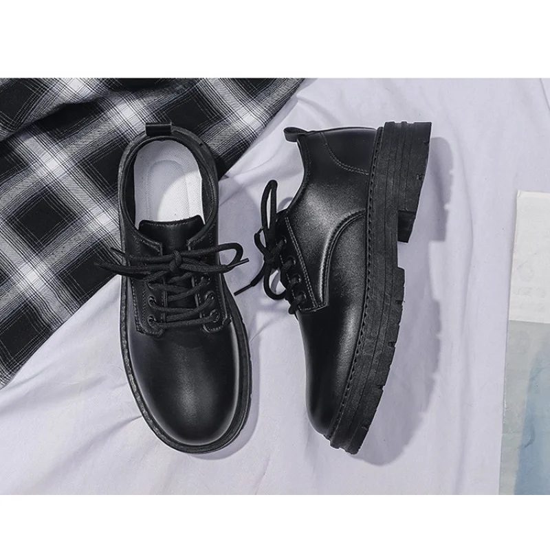 Yyvonne Men Korea Leather Platform Oxfords Slip on Thick Tottom Male Derby Shoes Casual Loafers Mens Square Toe Formal Dress Shoes