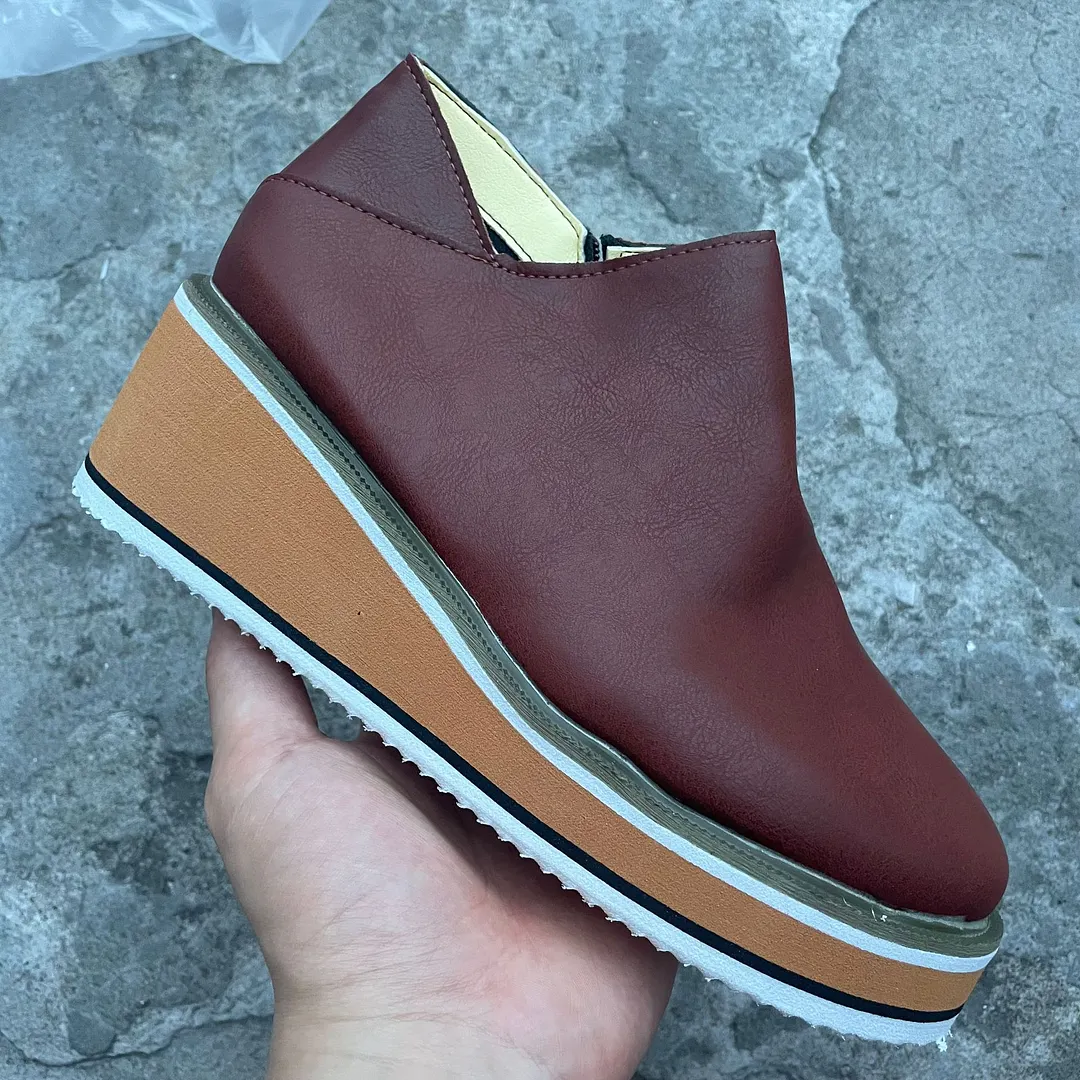 Breakj Breakj And Winter New Short Boots Large Size Women's Shoes Round Head Thick Bottom Slope Side Zipper Leisure Boots