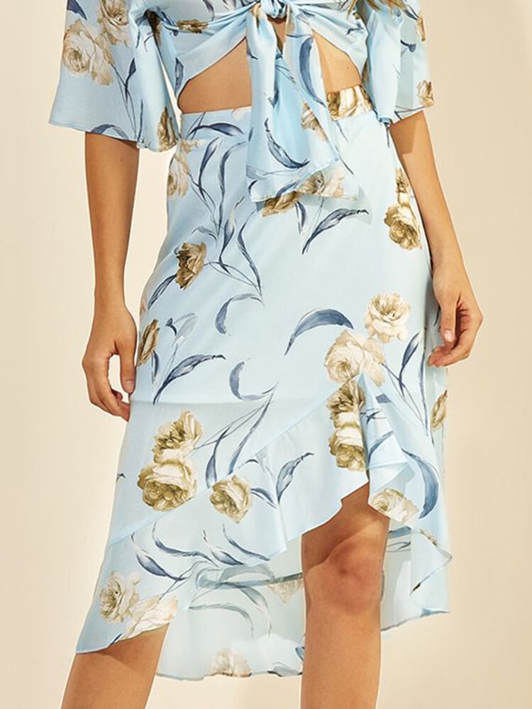Floral Print Asymmetrical Mid-length Casual Skirt for Women