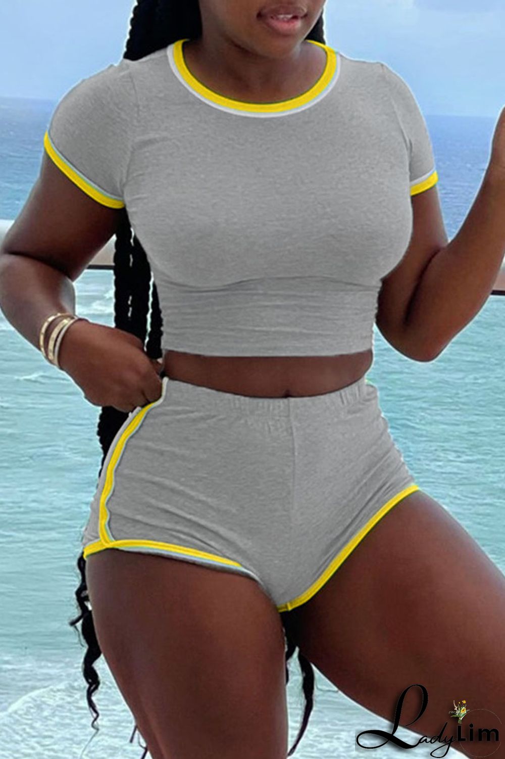 Black Fashion Casual Solid Split Joint O Neck Short Sleeve Two Pieces