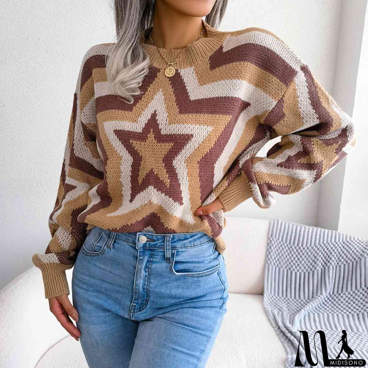 MidiSono - Star Round Neck Sweater