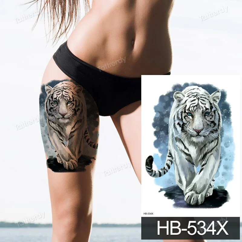 big tattoo anime tiger lion king head thigh leg temporary tattoo for women girls beauty sexy body art sticker tattoos waterproof