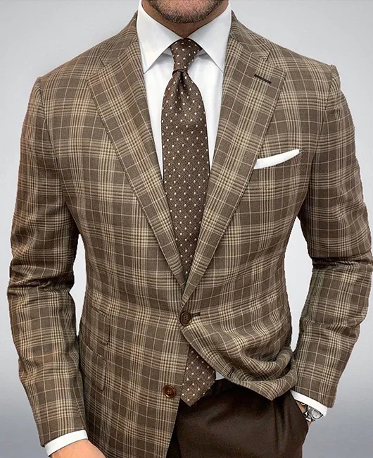 Business Casual Plaid Single Breasted Notch Lapel Blazer 