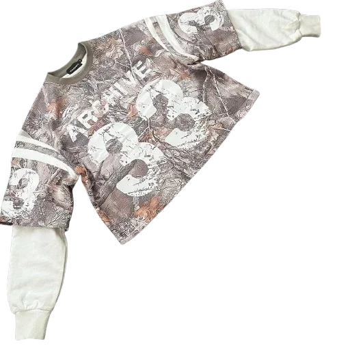 Aonga Harajuku Hip Hop Tactical Camouflage Double Layer Fake Two Piece Sweatshirt Y2K Men Letter Breathable Oversized Baseball Jersey aonga