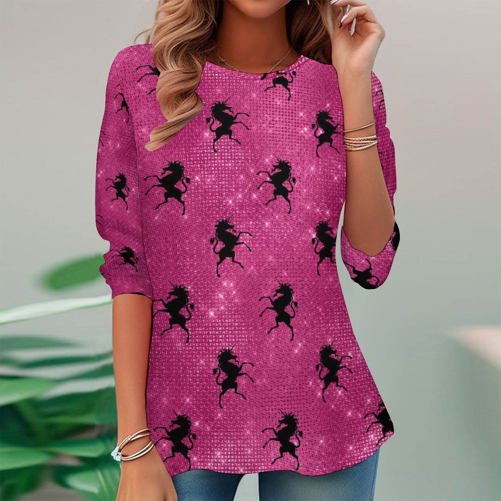 Women Long Sleeve V-neck Graphic Floral Printed Top